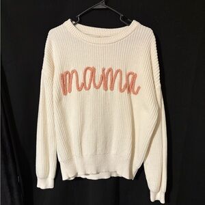 Ivory Sweater with Pink 'Mama' Embroidery